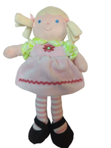 Carter&#39;s soft plush doll pink green flower dress stripes blond hair blue... - $10.39