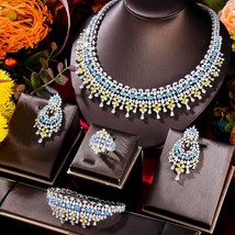New Trendy Green Blue Mix UAE Jewelry Sets For Women Wedding Party Zircon CZ Afr - £215.25 GBP