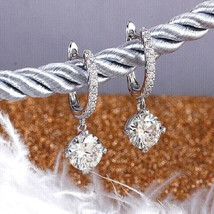 2.50Ct Round Cut Simulated Moissanite Drop Dangle Earrings 14K White Gold Plated - £39.45 GBP