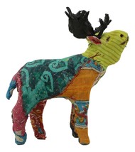 Forest Stag Moose Elk Hand Crafted Paper Mache In Colorful Sari Fabric Figurine - £16.83 GBP