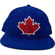 New Era Toronto Blue Jays Red Maple Leaf Fitted Blue Baseball Cap Sz 7 1/4 - £35.59 GBP