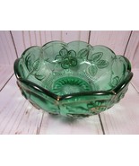 Green Cut Glass Round Dish Candy Nut VINTAGE Hand Painted Gold Flowers 4... - £8.50 GBP