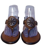 COLE HAAN T-Strap Sandals Block Heel Size 7.5 B Dark Brown Leather - £18.20 GBP
