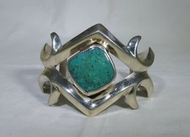 Native American Sandcast Turquoise Sterling Silver 925 Bracelet Cuff - £304.67 GBP