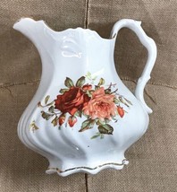Vintage Elegant Orange Flower Ruffled Rim China Pitcher Jug Vase Cottage... - $43.56