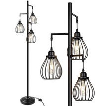 Industrial Tree Floor Lamp For Living Room, With 3 Elegant Teardrop Cage Heads &amp; - £71.37 GBP