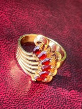 Estate Long Dark Red Marquise Rhinestone Feather Cluster Ring Size 8 – t... - $16.69