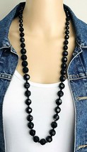 Liz Claiborne Black Faceted Acrylic Graduated Bead Strand Necklace - $21.78