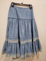 Ralph Lauren Polo Jeans Blue Jean Ruffled Layered Embroidered Skirt Vint... - €48,44 EUR