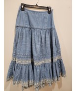 Ralph Lauren Polo Jeans Blue Jean Ruffled Layered Embroidered Skirt Vint... - $78.13 CAD