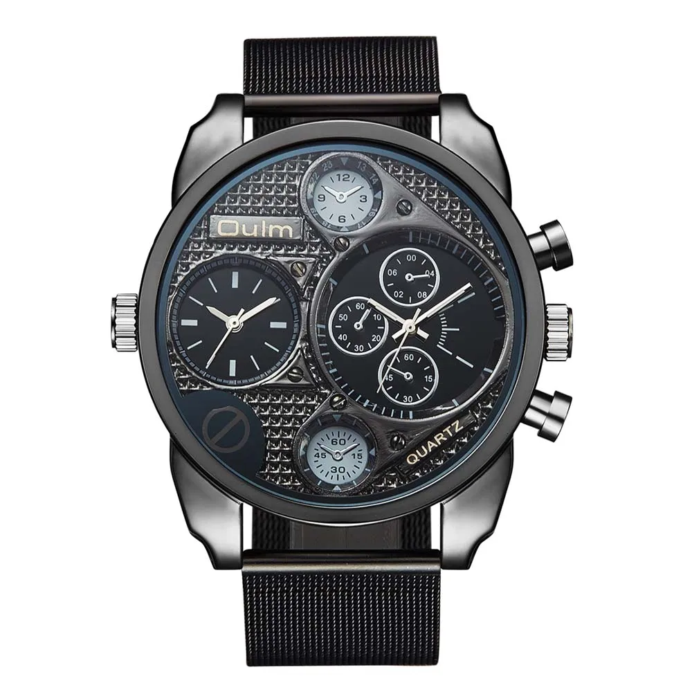 Watch OULM Men  9316 Black Stainless Steel  Fashion    2 Time Zone reloj hombre - $61.67