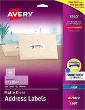 Avery® Matte Clear Address Labels, 1&quot; x 2-5/8&quot;, 750 Labels (8660) - £23.79 GBP