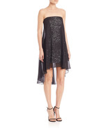 HALSTON HERITAGE SEQUINED STRAPLESS MINI COCKTAIL DRESS, BLACK, SIZE 2 - $225.00