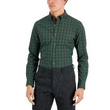 Club Room Mens Slim Fit 4-Way Stretch Plata Plaid Dress Shirt Green-Small - $19.88