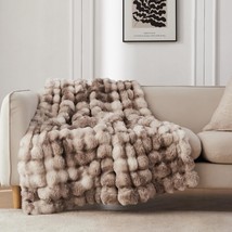 Coova Faux Rabbit Fur &amp; Flannel Throw Blanket 50X60 Inch - Luxury, Tie Dye Brown - $61.98