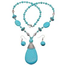 3 Pieces Bohemian Turquoise Pendant Necklace Jewelry Sets for Women Necklace Dan - £27.16 GBP