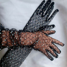 Women Long Lace Coloured Diamond Gloves Gothic Bride Wedding Mittens Hot... - $16.82