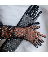 Women Long Lace Coloured Diamond Gloves Gothic Bride Wedding Mittens Hot... - £13.44 GBP