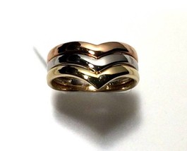 Italian V-Shaped Solid Ring in 14k Tri-color Gold - Luxurious Elegance - $510.30