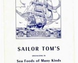 Sailor Tom&#39;s Menu Main &amp; Franklin in Reading Massachusetts 1950&#39;s - £77.77 GBP