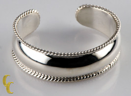 Sterling Silver Cuff Bracelet Rope Borders Polished Finish Great Gift for Her - £145.04 GBP