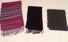 Scarf Multi Color Oblong Fringed Gray Black Chevron Lot of 3 Scarves  - $5.86