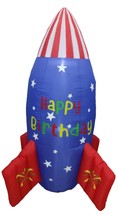 6 Foot Tall Inflatable Happy Birthday Rocketship American Flag Yard Decoration - £55.93 GBP
