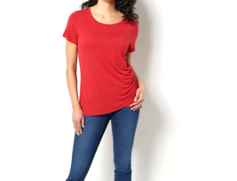 Belle Kim Gravel Tulip-Hem Short-Sleeve T-Shirt- Americana Red, Large - £17.88 GBP