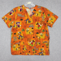 Disney Women&#39;s Scrub Top Orange Halloween Tricky Mickey Witchie Minnie M/L - £10.39 GBP