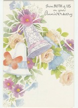 Vintage Anniversary Card Bells Butterfly Pastel Flowers Unused with Envelope - £5.45 GBP