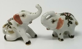 Elephant Figurines Pink Ear Floral Ceramic Vintage Small Pair of Hand Pa... - £14.97 GBP