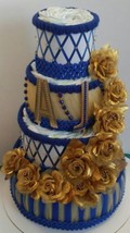 Royal Blue And Gold Little Prince  Themed Baby Shower 4 Tier Diaper Cake Gift - £84.55 GBP