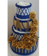 Royal Blue And Gold Little Prince  Themed Baby Shower 4 Tier Diaper Cake... - £84.57 GBP