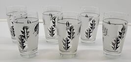 *MM) Lot of 6 Libbey Glass Company Silver Foliage Leaves 10oz Flat Tumblers - $24.74