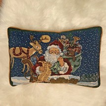  Holidays Santa Clause &amp; Deer &amp; Toys Christmas Throw Pillow Tapestry Woven 16x11 - £12.47 GBP