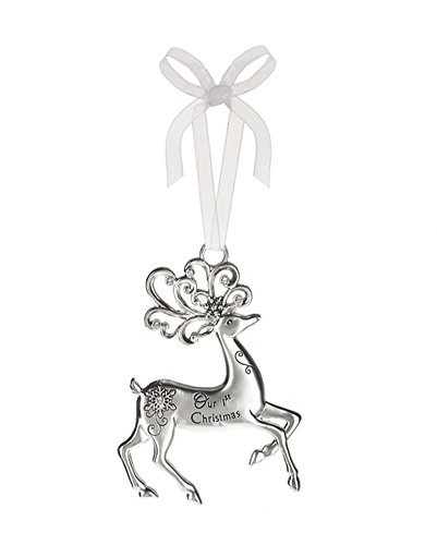 Primary image for Our First Christmas Silver Reindeer Zinc Epoxy Glass Christmas Ornament