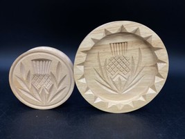 Wooden Cookie Butter Press Thistle J &amp; I Crichton Scotland 3.5&quot; 5&quot; LOT 2 - £30.57 GBP