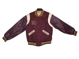 Vintage Ripon Varsity Jacket 1979 Bomber Wool USA Made Maroon Snap Sz La... - £53.15 GBP