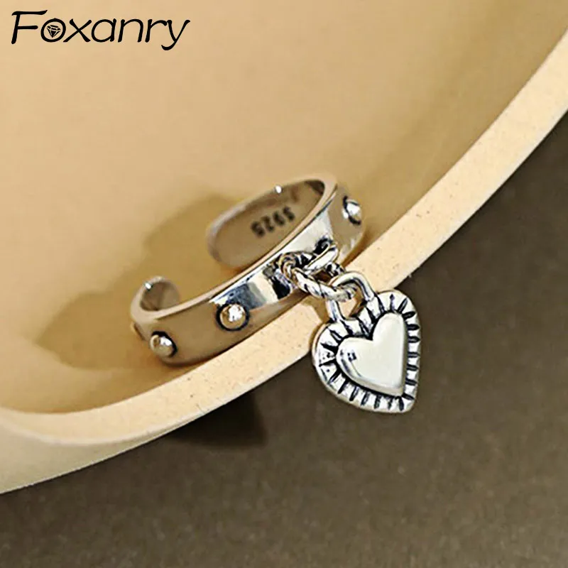 Stamp LOVE Heart Tassel Rings for Women Couples New Fashion Vintage Thai Silver  - £11.17 GBP
