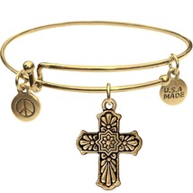 Goldtone Bangle Bracelet and Deco Cross Charm - $14.73