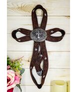 Rustic Western Cowboy Faux Tooled Leather Ribbon Belt Buckle Concho Wall... - €38,60 EUR