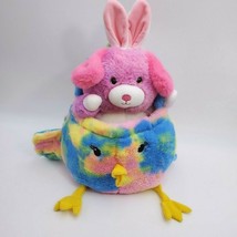 Multicolored Tie Dye Rainbow Chick Plush Easter Basket with Pink Puppy - $13.84