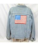 Denim Trucker Jacket USA Flag Patch Women  Size M  Ocean Denim Squeeze P... - $78.39