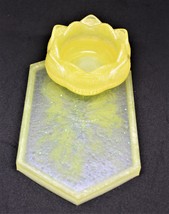 Yellow White dresser desk set, Lotus bowl and tray accessory, Resin offi... - $14.00