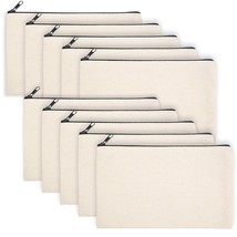 10 Pack Blank Diy Craft Canvas Pencil Case Blank Makeup Bags- Beige Pouch Bulk C - £15.84 GBP