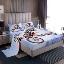 Motocross Rider Bed Sheet Set Extreme Sports Bedding Sheets Kids Boys Gi... - £33.61 GBP