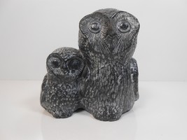 Vintage Nuvuk Canada Soapstone Sculpture Sitting Owls Mom and Owlet - $14.00