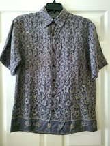 OP Ocean Pacific Hawaiian Shirt Men&#39;s M Black Floral Button Up 100% Rayon  - $24.65