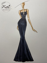 handmade customized sheath spagetti straps long Black velvet Prom dress ... - £143.08 GBP