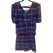 Vintage 80&#39;s We3 LTD Dress Womens 12 Made USA Union Pink Blue Plaid V Ne... - $32.67